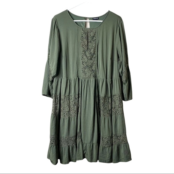 Torrid Lace Inset Challis Dress Women’s Plus 1X Olive Green - Picture 3 of 9